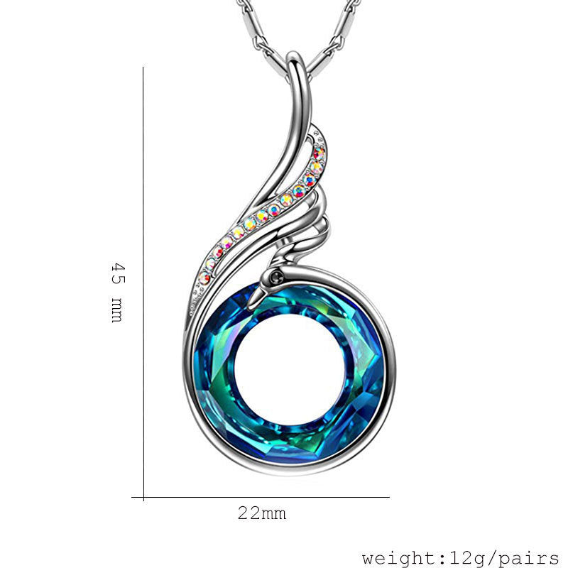 New Valentine's Day Necklace Colorful Crystal Peacock Gradient