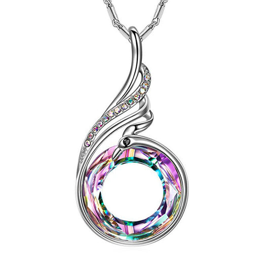 New Valentine's Day Necklace Colorful Crystal Peacock Gradient