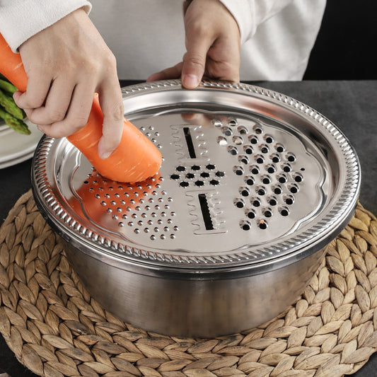 Stainless steel multi-function grating basin set Kitchen rice sieve drain basin Three-piece family practical gift set