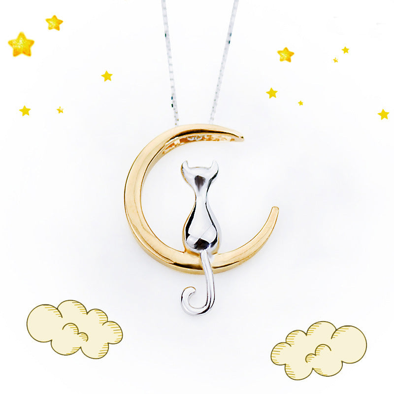 Fashion Cute Animal Cat Moon Pendant Necklace