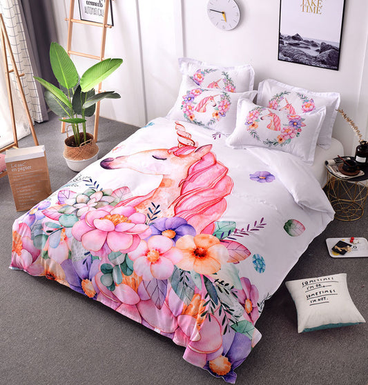 Colorful Floral Unicorn Bedding Set
