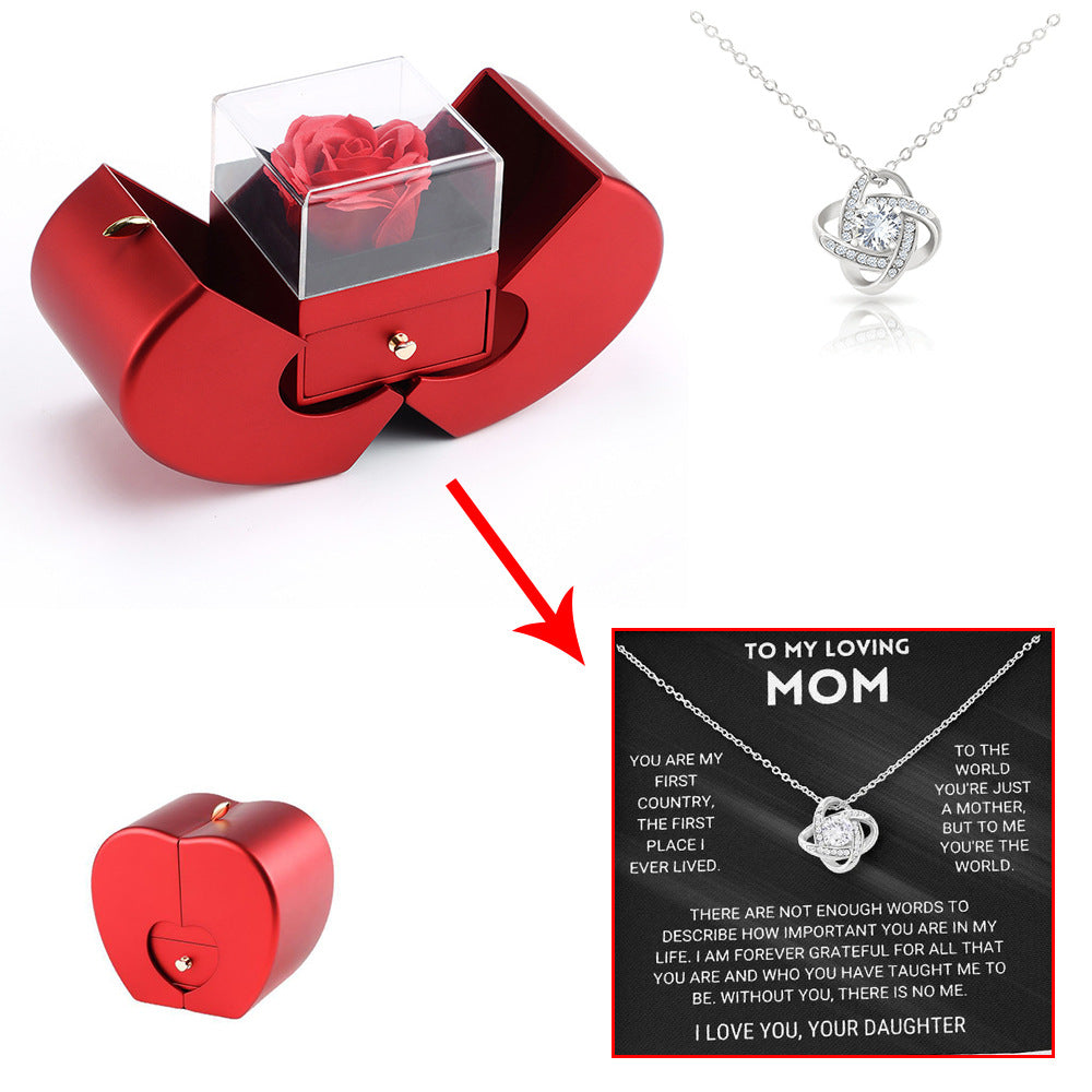 Red Apple Jewelry Box Necklace To My Loving Mom Silver