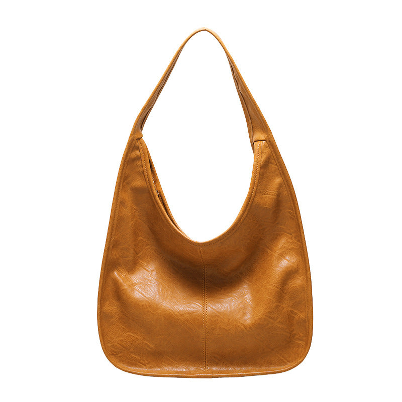 Retro textured shoulder bag, fashionable and trendy leather bag, four-season commuting tote bag, niche design, versatile women's armpit bag