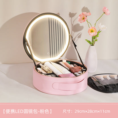 Round cosmetic bag with LED Light
