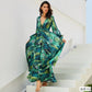 Neck Leaf Print Maxi Dress